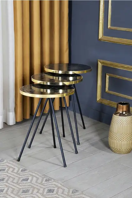 Nesting Table 3 Pcs Black Metal Leg Bendir Gold