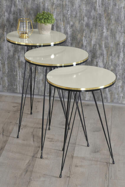 Tavolo impilabile e tavolo centrale Ellipse Set Black Wire Leg Double Gold Cream