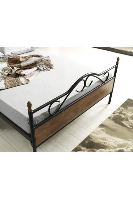 Bitez Metallbett 160x200 ARM083 Schwarz + Nussbaum