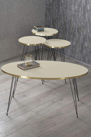 Nesting Table And Center Table Ellipse Set Black Wire Leg Double Gold Bendir