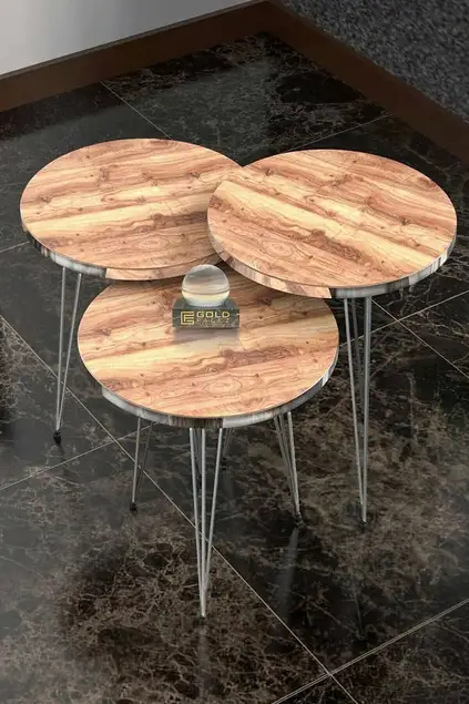 Satztisch und Mitteltisch Ellipse Set Silber Nussbaum Draht