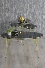 Zigon Sehpa Ve Orta Sehpa Elips Set Tel Ayak Çift Gold Bendir