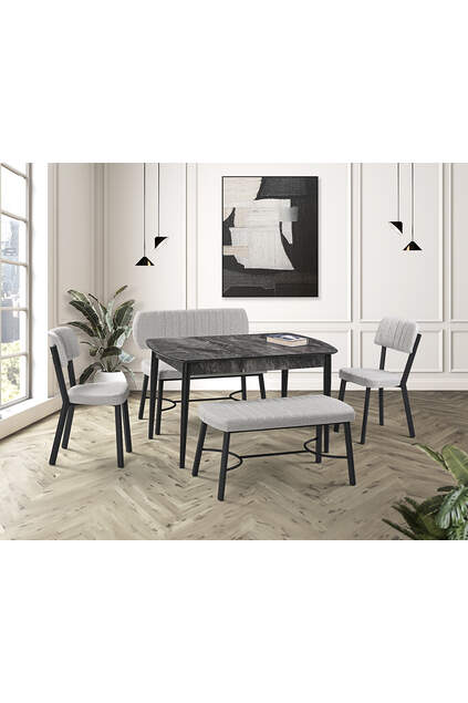 Vegas Schwarzer Marmor Tisch & Ceyda Schwarz Bank Set Set HDR1275