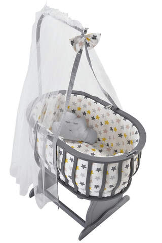 MDF Anthracite Basket Crib and Mustard Star Sleeping Set