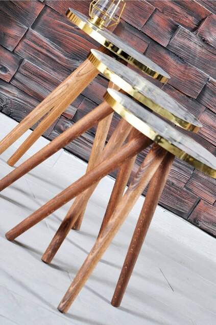 Nesting Table Wooden Turned Leg Walnut Cr