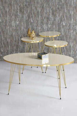 Nesting Table And Center Table Ellipse Set Black Leg Gold Bendir Wire