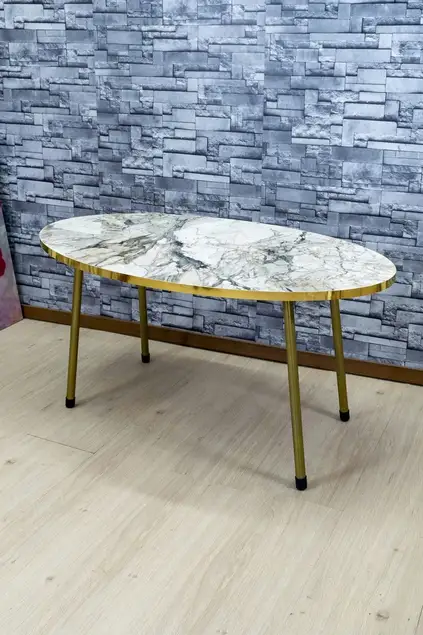 Nesting Table And Center Table Ellips Gold Metal Leg Gold Cream Set