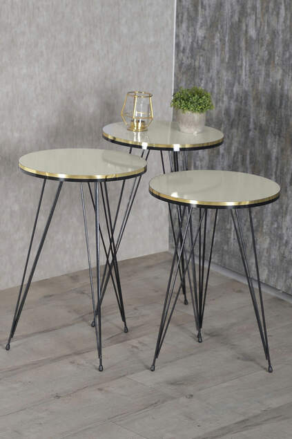 Tavolo impilabile e tavolo centrale Ellipse Set Black Wire Leg Double Gold Cream