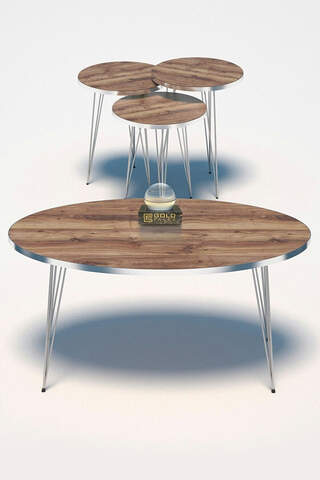 Nesting Table And Center Table Ellipse Set Silver Walnut Wire