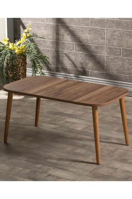 Satz- und Mitteltisch-Set aus Holz Kr, gedrechselt Nussbaum