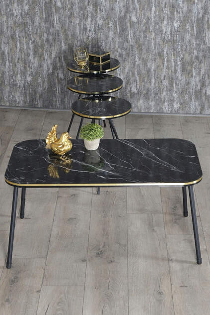 Set tavolo e centrotavola impilabili Kr Gamba in metallo nero Double Gold Bendir