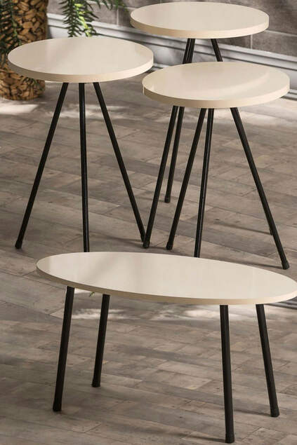 Set tavolo e centrotavola a incastro in metallo Ellipse Crema