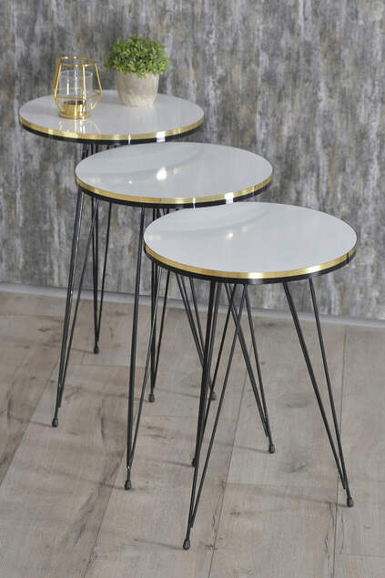 Nesting Table And Center Table Ellipse Set Black Wire Leg Double Gold Efes