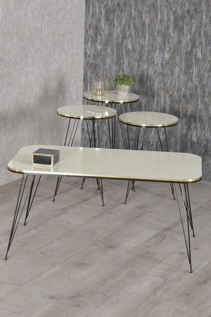 Set tavolo e centrotavola impilabili Kr Black Wire Leg Double Gold Cream