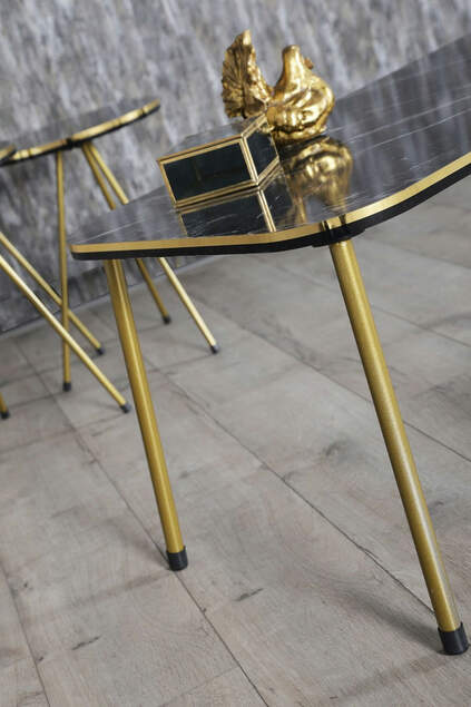 Tavolo da Centro Bendir Kr Gamba in Metallo Doppia Oro