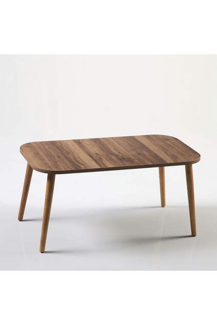 Mitteltisch aus Holz mit gedrechselten Beinen, quadratisch, Nussbaum