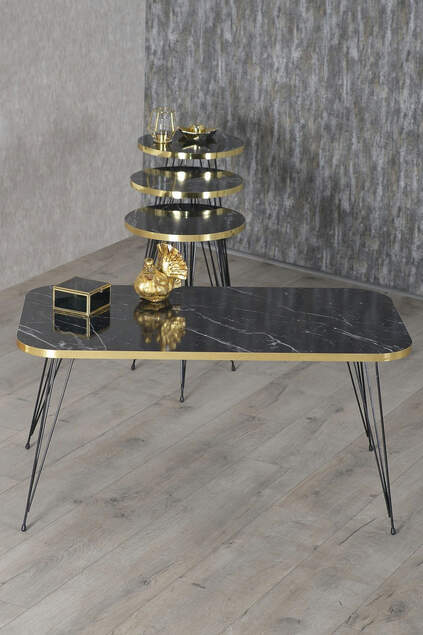 Set tavolo e centrotavola impilabile Kr Black Leg Gold Bendir Wire