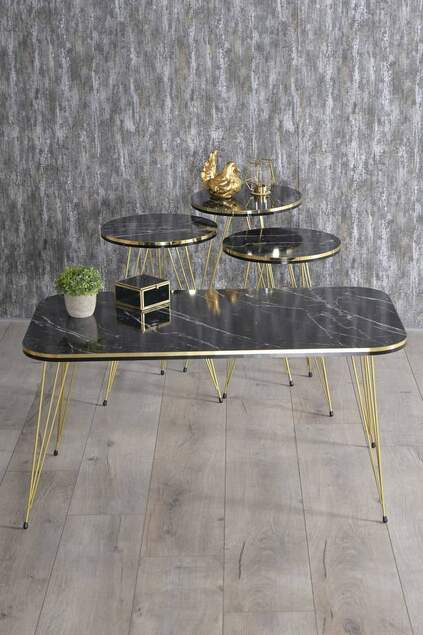 Nesting Table And Center Table Kr Set Double Gold White Metal