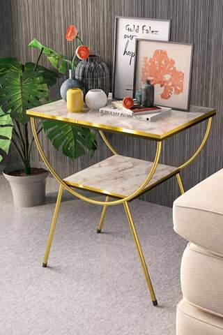 Side Table Nightstand Black-Gold Double Strip Metal Leg Gold Efes