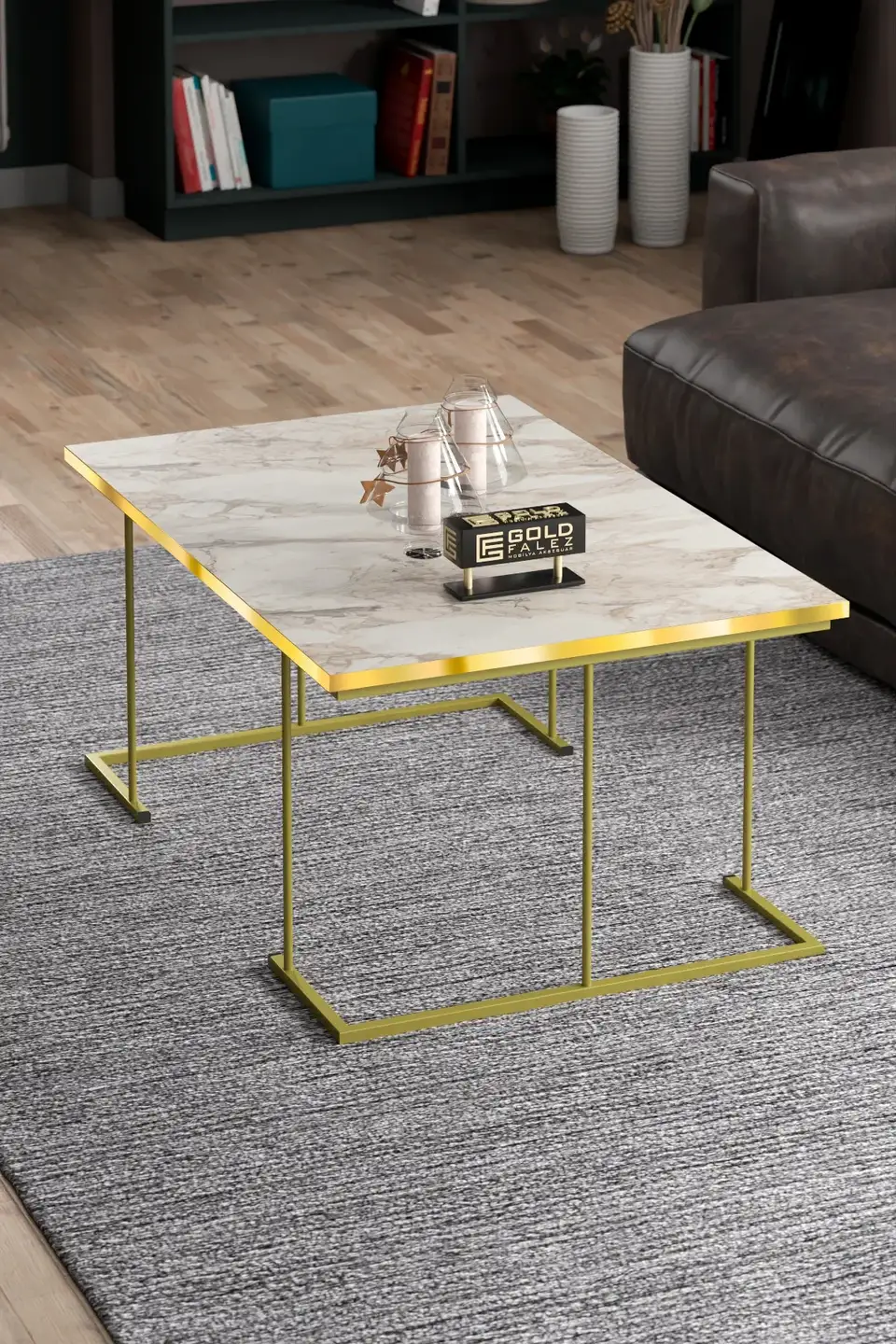 Tavolino A Forma Di C – Mobile Portatile Per Divano, Letto, Piccoli Spazi, Finitura Oro (48x56cm) - 5