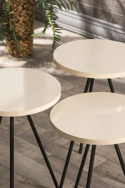 Nesting Table And Center Table Set Metal Ellipse Cream