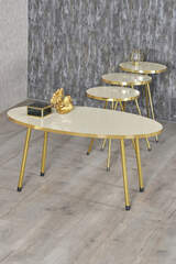 Nesting Table And Center Table Ellipse Cream Set Metal Leg Double Gold