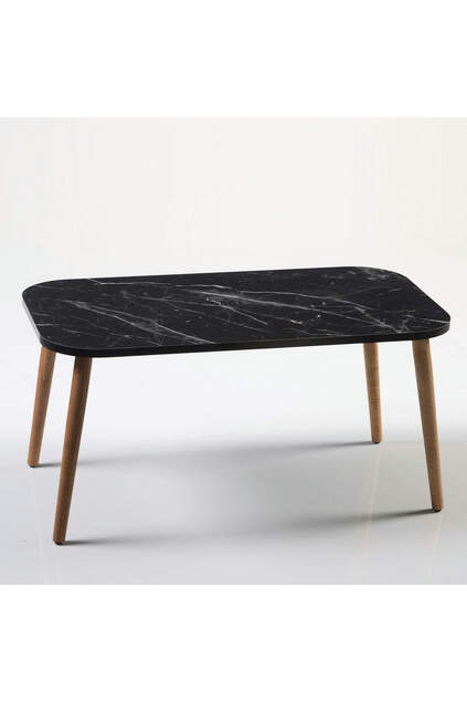 Tavolo centrale Kr gamba tornita in legno motivo marmo nero