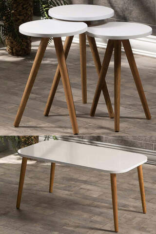 Satztisch und Mitteltisch aus Holz Kr Drehbank weiß