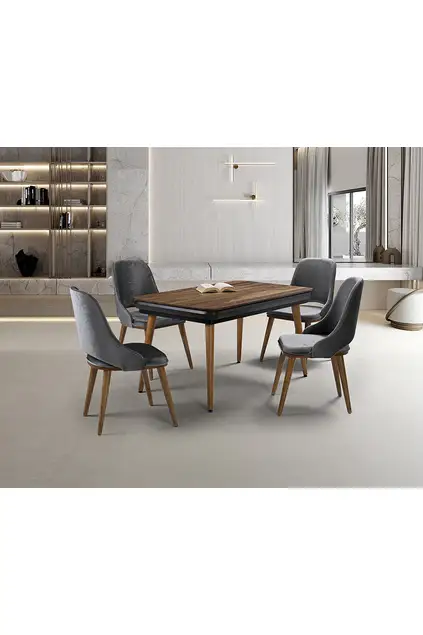 Morino Walnut Table & İsland Chair Set HDR1231