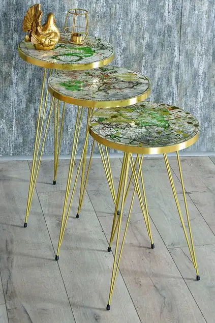Nesting Table Gold Map Pattern Wire