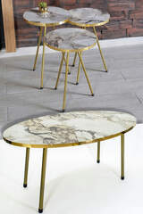 Nesting Table And Center Table Ellips Gold Metal Leg Gold Cream Set