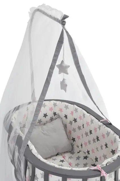 MDF Anthracite Basket Crib and Pink Star Sleeping Set