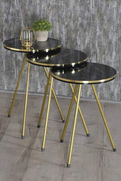 Nesting Table And Center Table Ellipse Set Double Gold White Metal