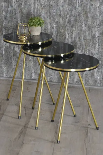 Satztisch und Mitteltisch Ellipse Set Double Gold Bendir Metal