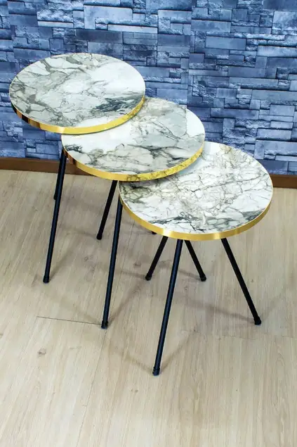 Satztisch und Mitteltisch Ellipse schwarze Metallbeine Gold Efes Set