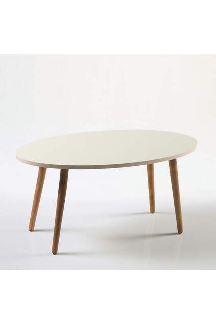 Mitteltisch aus Holz mit gedrehten Beinen Ellipse Creme
