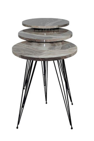 Gamba in filo metallico per tavolo impilabile, modello in marmo grigio, diametro 38 cm