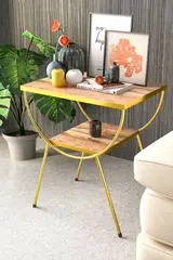 Side Table Nightstand Metal Leg Gold Walnut