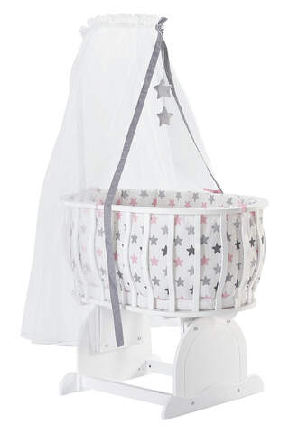 MDF White Basket Crib and Pink Star Sleeping Set