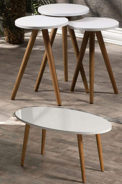 Set tavolo e centrotavola incastonati Tornio in legno Ellipse bianco