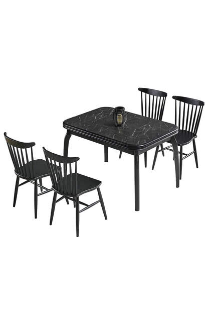 Asia Black Marble Table And Chair Set FRL1018