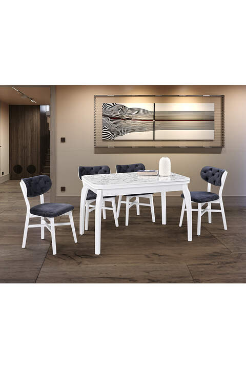 Set Tavolo Manolya Marmo Bianco & Sedie Aquila Bianche HDR1235