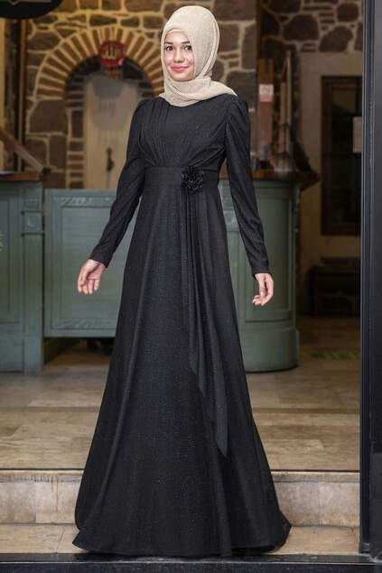 Schwarze Farbe Mara Silbriges Abendkleid