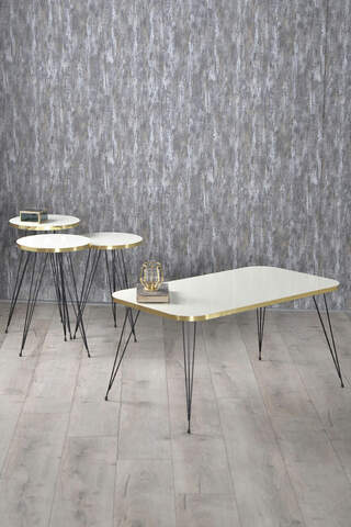 Nesting Table And Center Table Kr Set Black Wire Leg Gold Cream