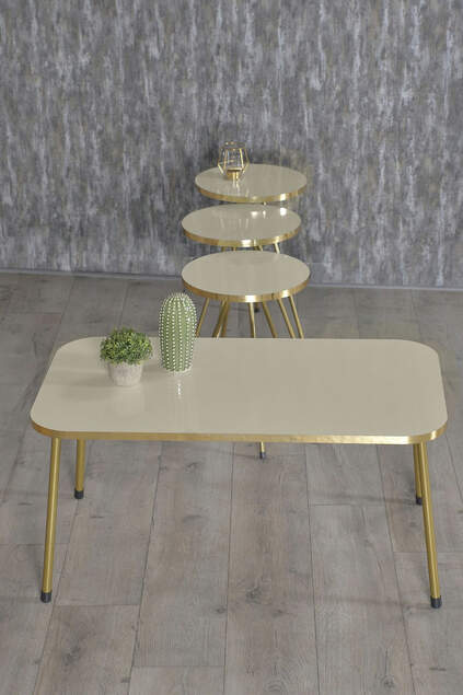 Set tavolo e centrotavola a incastro Kr Gold Metal Leg Gold Cream Set
