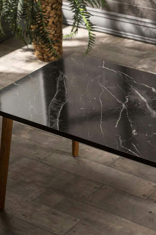 Satztisch und Mitteltisch aus Holz, Kr-Drehbank, schwarzes Marmormuster