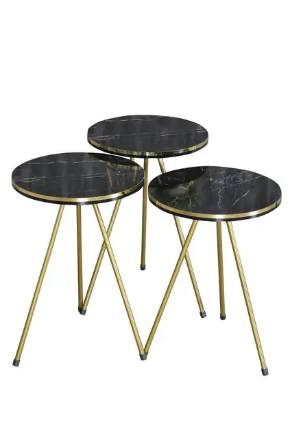 Satztisch und Mitteltisch Ellipse Set Double Gold Bendir Metal