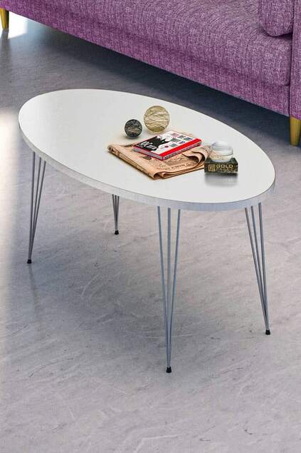 Nesting Table And Center Table Ellipse Set Silver White Wire