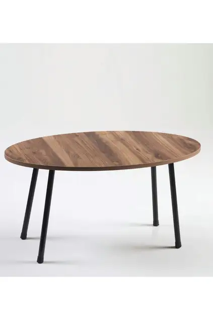 Center Table Metal Leg Ellipse Walnut