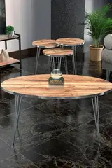 Satztisch und Mitteltisch Ellipse Set Silber Nussbaum Draht